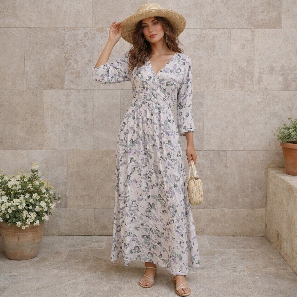 Club Monaco Floral Maxi Dress in Lavender and Cream